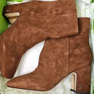 Sam EDELMAN Suede Brown Women's Ankle Boots - Classic Zip Heel